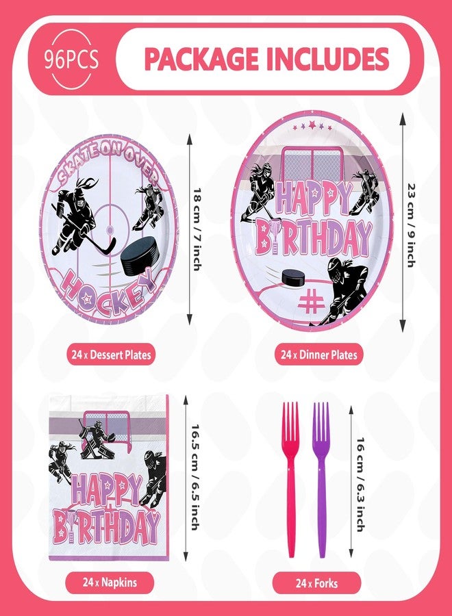 Greencian 96Pcs Pink Hockey Birthday Party Supplies Pink Ice Hockey Ball Birthday Party Plates and Napkins Tableware Set for Girls Kid's Fans Gameday Sports Themed Party Decorations Serves 24 - Image 5